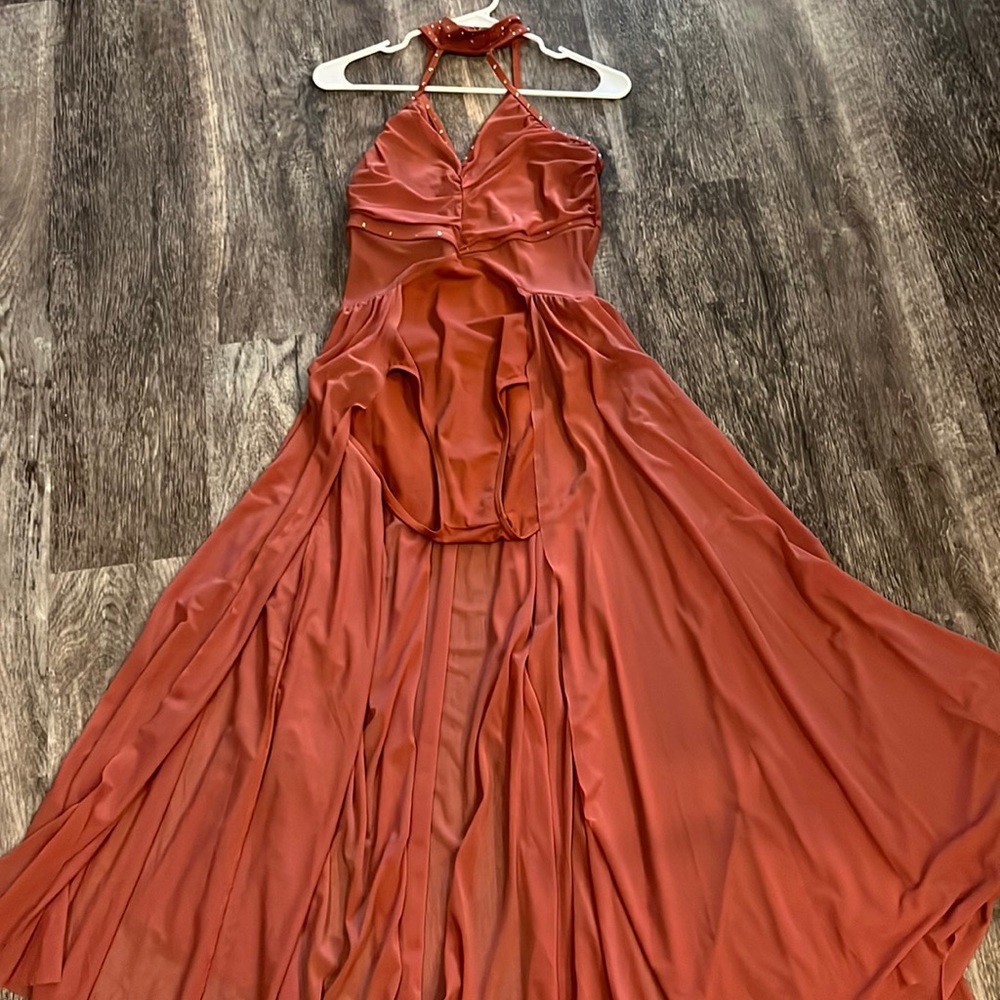 Coral leotard/long skirt dance costume